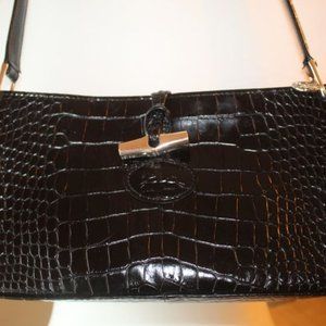 **AUTHENTIC** LONGCHAMP ROSEAU CROCODILE EMBOSSED LEATHER BAG
